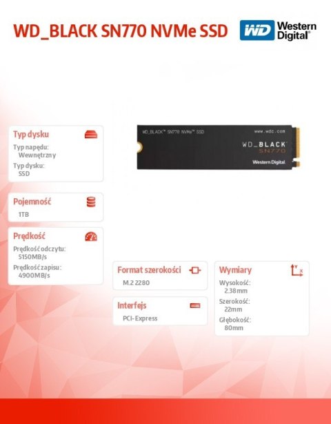 Dysk Black SSD 1TB SN770 NVMe 2280 M2 WDS100T3X0E Dysk Black SSD 1TB SN770 NVMe 2280 M2 WDS100T3X0E