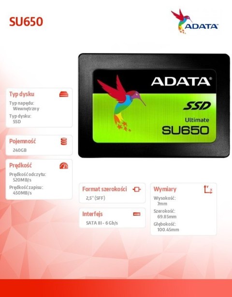 Dysk SSD Ultimate SU650 240GB 2.5 S3 3D TLC Retail Dysk SSD Ultimate SU650 240GB 2.5 S3 3D TLC Retail