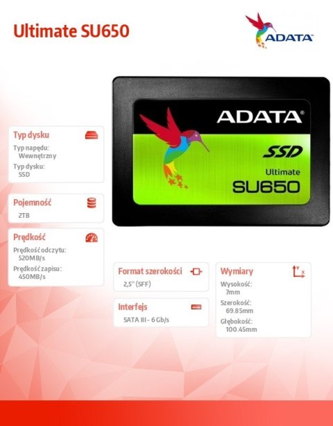 Dysk SSD Ultimate SU650 2TB SATA3 520/450 MB/s Dysk SSD Ultimate SU650 2TB SATA3 520/450 MB/s
