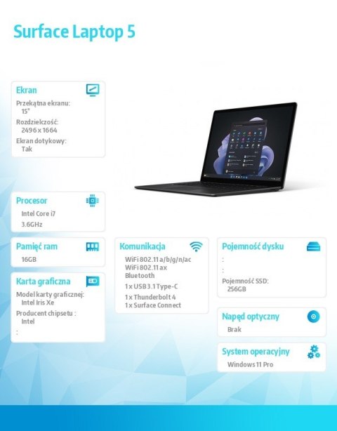 Laptop 5 Win11 Pro i7-1265U/16GB/256GB/15 cali Czarny/RI9-00032 Laptop 5 Win11 Pro i7-1265U/16GB/256GB/15 cali Czarny/RI9-00032