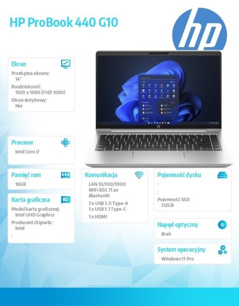 Notebook ProBook 440 G10 i7-1355U 512GB/16GB/W11P/14.0 85C58EA Notebook ProBook 440 G10 i7-1355U 512GB/16GB/W11P/14.0 85C58EA