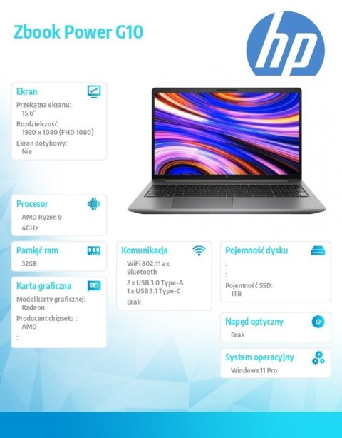 Mobilna stacja robocza Zbook Power G10/W11P R7-7840HS 1TB/32 866B1EA Mobilna stacja robocza Zbook Power G10/W11P R7-7840HS 1TB/32 866B1EA