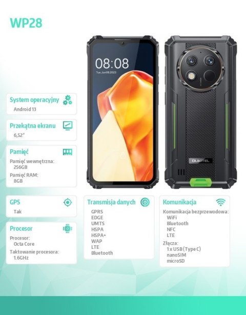 Smartfon WP28 8/256GB 10600 mAh DualSIM zielony Smartfon WP28 8/256GB 10600 mAh DualSIM zielony