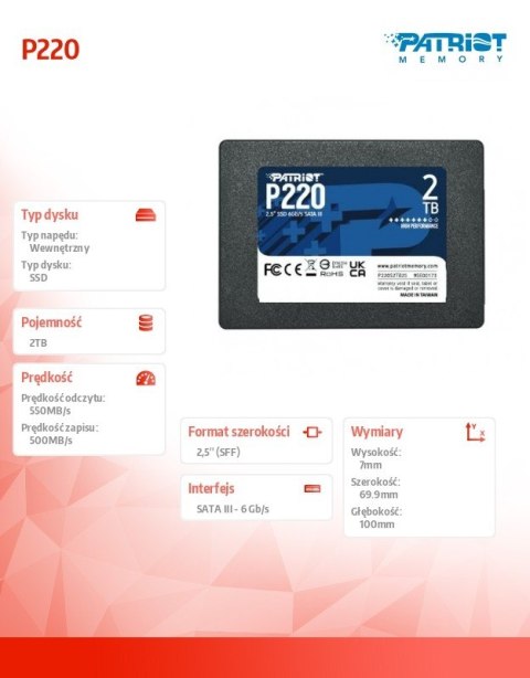 Dysk SSD 2TB P220 2.5 inches 550/500MB/s SATA III Dysk SSD 2TB P220 2.5 inches 550/500MB/s SATA III