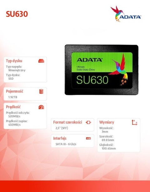 Dysk SSD Ultimate SU630 1.92 TB 2.5 S3 520/450 MB/s Dysk SSD Ultimate SU630 1.92 TB 2.5 S3 520/450 MB/s