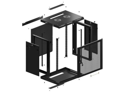 Szafa wisząca 19 cali 12U 600x450 drzwi perforowane (flat pack) czarna Szafa wisząca 19 cali 12U 600x450 drzwi perforowane (flat pack) czarna