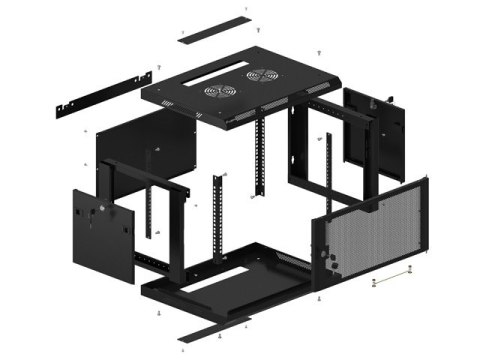 Szafa wisząca 19 cali 6U 600x450 drzwi perforowane (flat pack) czarna Szafa wisząca 19 cali 6U 600x450 drzwi perforowane (flat pack) czarna