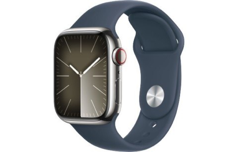 Watch Series 9 GPS + Cellular, 41mm Koperta ze stali nierdzewnej w kolorze srebrnym z paskiem sportowym w kolorze sztormowego bł Watch Series 9 GPS + Cellular, 41mm Koperta ze stali nierdzewnej w kolorze srebrnym z paskiem sportowym w kolorze sztormowego bł