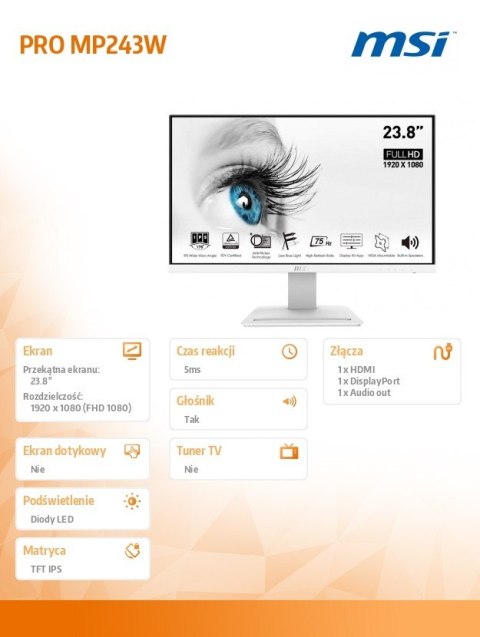Monitor PRO MP243W 23.8 cala IPS/FHD/5ms/75Hz/Biały Monitor PRO MP243W 23.8 cala IPS/FHD/5ms/75Hz/Biały