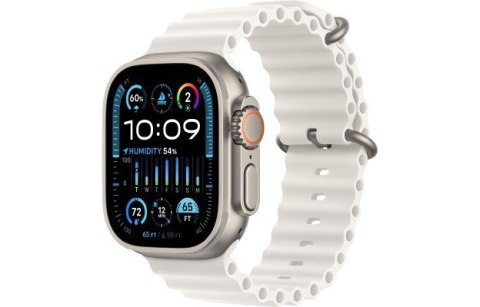 Watch Ultra 2 GPS + Cellular, 49mm Koperta z tytanu z paskiem Ocean w kolorze białym Watch Ultra 2 GPS + Cellular, 49mm Koperta z tytanu z paskiem Ocean w kolorze białym