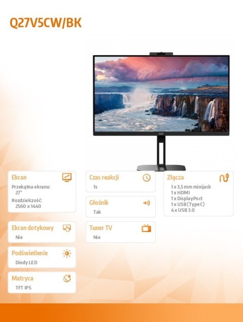 Monitor Q27V5CW 27 cali IPS HDMI DP USB-C Pivot Kamera Monitor Q27V5CW 27 cali IPS HDMI DP USB-C Pivot Kamera