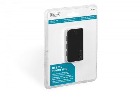 HUB/Koncentrator 7-portowy USB 2.0 HighSpeed, aktywny, czarno-srebrny HUB/Koncentrator 7-portowy USB 2.0 HighSpeed, aktywny, czarno-srebrny