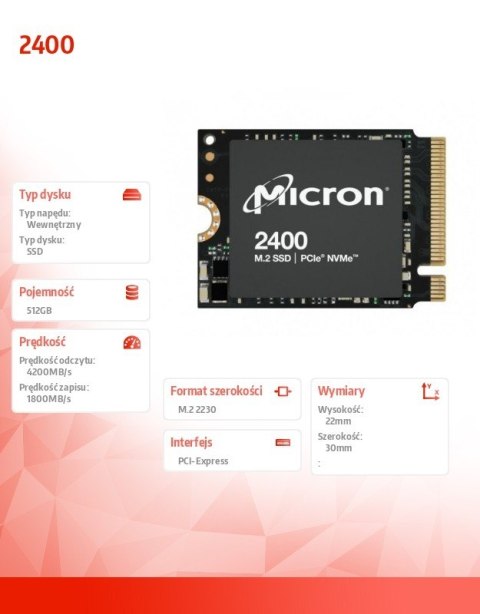 Dysk SSD 2400 512GB NVMe M.2 22x30mm Dysk SSD 2400 512GB NVMe M.2 22x30mm