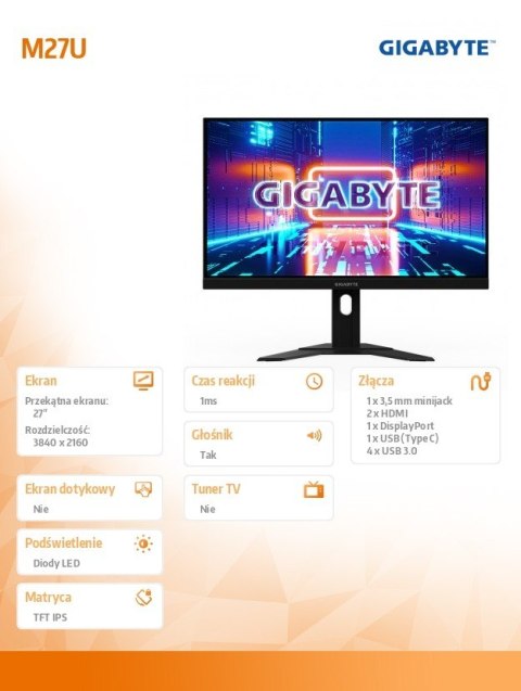 Monitor 27 cali M27U GAME 1ms/12MLN:1/QHD/HDMI Monitor 27 cali M27U GAME 1ms/12MLN:1/QHD/HDMI
