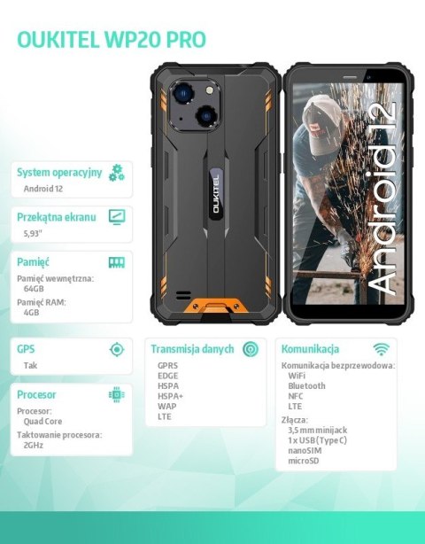 Smartfon WP20 PRO 4/64GB 6300 mAh DualSIM pomarańczowy Smartfon WP20 PRO 4/64GB 6300 mAh DualSIM pomarańczowy
