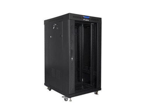 Szafa stojąca 19 cali 22U 600x800 drzwi szklane LCD (flat pack) v2 czarna Szafa stojąca 19 cali 22U 600x800 drzwi szklane LCD (flat pack) v2 czarna