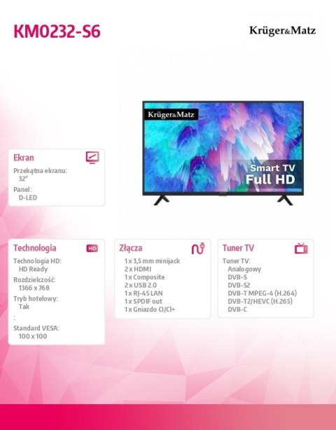 Telewizor 32 cale HD smart DVB-T2/S2 HEVC Telewizor 32 cale HD smart DVB-T2/S2 HEVC