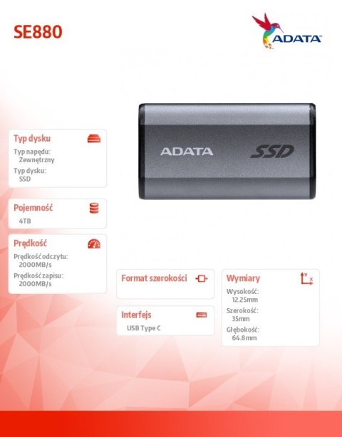 Dysk zewnętrzny SSD SE880 4TB USB3.2A/C Gen2x2 Dysk zewnętrzny SSD SE880 4TB USB3.2A/C Gen2x2