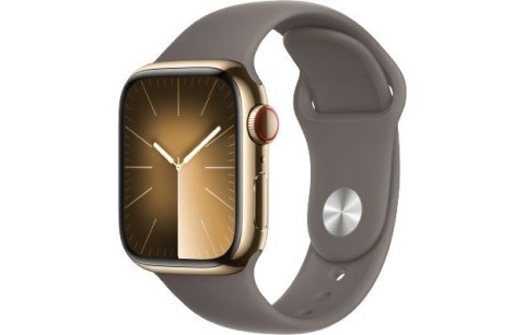 Watch Series 9 GPS + Cellular, 41mm Koperta ze stali nierdzewnej w kolorze złotym z paskiem sportowym w kolorze popielatego brąz Watch Series 9 GPS + Cellular, 41mm Koperta ze stali nierdzewnej w kolorze złotym z paskiem sportowym w kolorze popielatego brąz