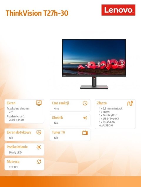 Monitor 27 cali ThinkVision T27h-30 63A3GAT1EU Monitor 27 cali ThinkVision T27h-30 63A3GAT1EU