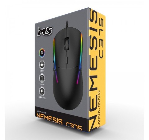 Mysz gamingowa przewodowa Nemesis C375 7200 DPI RGB LED czarna Mysz gamingowa przewodowa Nemesis C375 7200 DPI RGB LED czarna