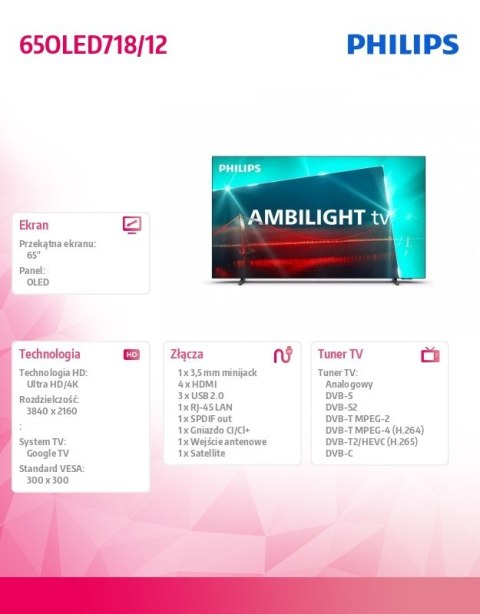 Telewizor 65 cali OLED 65OLED718/12 Telewizor 65 cali OLED 65OLED718/12