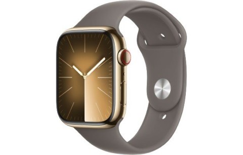 Watch Series 9 GPS + Cellular, 45mm Koperta ze stali nierdzewnej w kolorze złotym z paskiem sportowym w kolorze popielatego brąz Watch Series 9 GPS + Cellular, 45mm Koperta ze stali nierdzewnej w kolorze złotym z paskiem sportowym w kolorze popielatego brąz