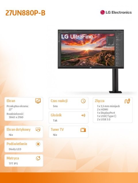 Monitor 27UN880P-B 27 cali IPS UHD 4K Ergo USB-C Monitor 27UN880P-B 27 cali IPS UHD 4K Ergo USB-C