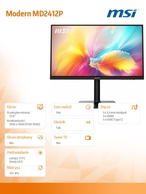 Monitor Modern MD2412P 23.8 cala/FLAT/LED/FHD/100Hz Monitor Modern MD2412P 23.8 cala/FLAT/LED/FHD/100Hz