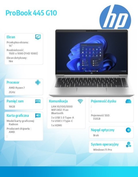 Notebook ProBook 445 G10 R7-7730U 512GB/16GB/W11P/14.0 968R6ET Notebook ProBook 445 G10 R7-7730U 512GB/16GB/W11P/14.0 968R6ET