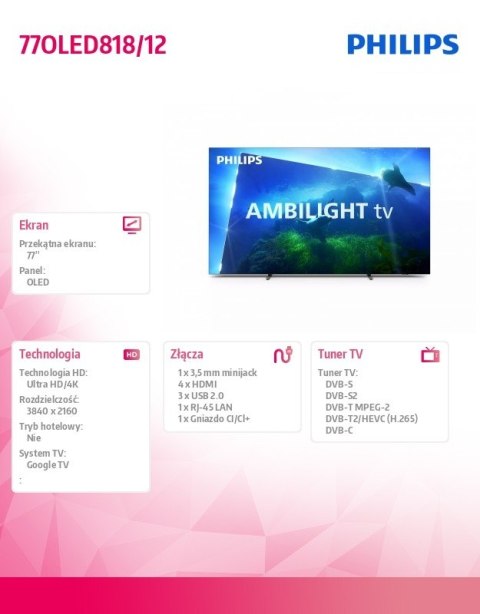 Telewizor 77 cali OLED 77OLED818/12 Telewizor 77 cali OLED 77OLED818/12
