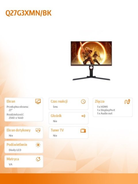 Monitor Q27G3XMN 27 cali VA 180Hz HDMI DP Pivot Monitor Q27G3XMN 27 cali VA 180Hz HDMI DP Pivot
