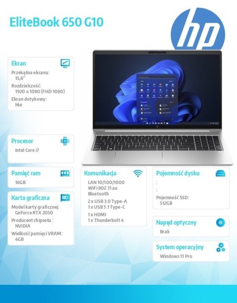 Notebook EliteBook 650 G10 i7-1355U 512GB/16GB/W11P/15.6 968N0ET Notebook EliteBook 650 G10 i7-1355U 512GB/16GB/W11P/15.6 968N0ET